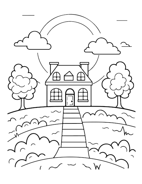 Bold and easy Landscape for kids and adults landscape coloring page minimalist art relaxing pages