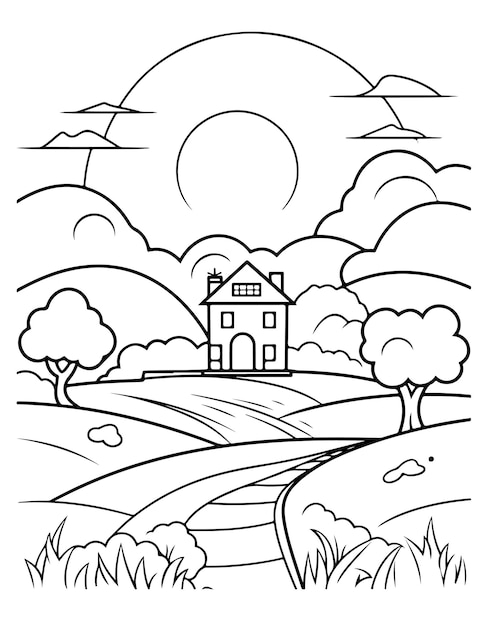 Bold and easy Landscape for kids and adults landscape coloring page minimalist art relaxing pages