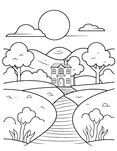 Bold and easy Landscape for kids and adults landscape coloring page minimalist art relaxing pages