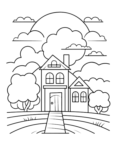 Bold and easy Landscape for kids and adults landscape coloring page minimalist art relaxing pages