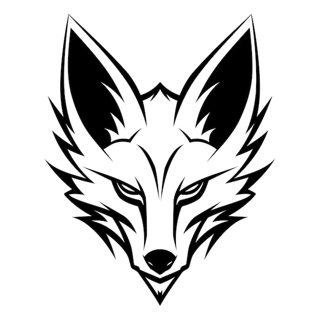 A bold and fierce fox head illustration in black and white perfect for branding logos and tshirts