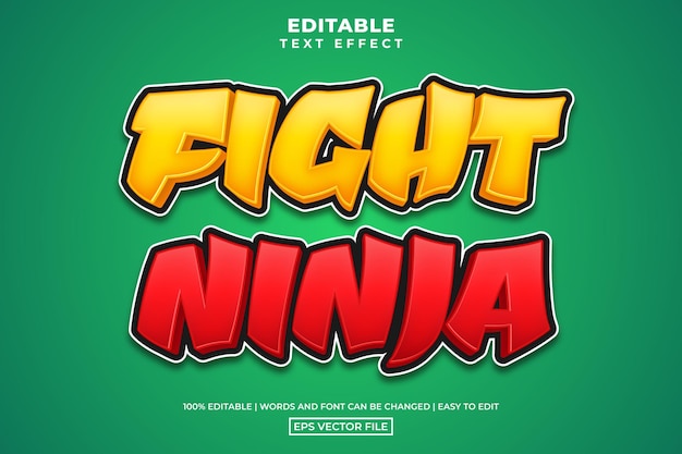 Bold fight ninja text style, editable text effect vector