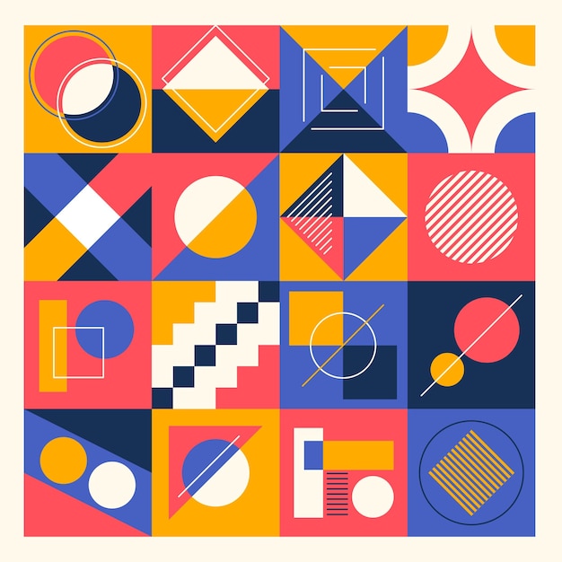 Bold Geometric Bauhaus Pattern Embodies Simplicity And Modernism Features Sharp Angles And Vibrant Colors