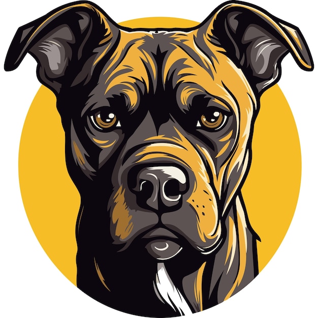 A bold and graphic illustration of a pit bulls face perfect for branding or design projects related to strength loyalty and power