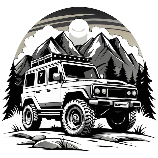 Bold Off Road Jeep logo Silhouette Vector Illustration Off Road Jeep vector