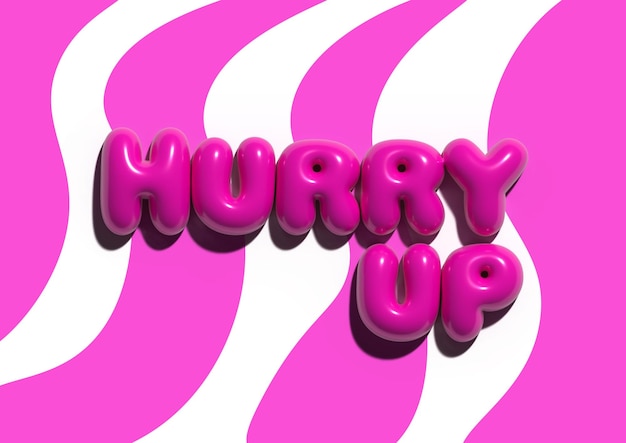 Vector bold pink hurry up text with wavy background eyecatching 3d typography