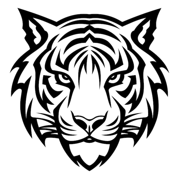 A bold and powerful black and white tiger head illustration perfect for adding a fierce touch to your designs