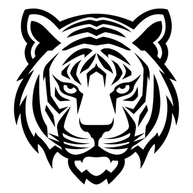 Bold and powerful black and white tiger head illustration