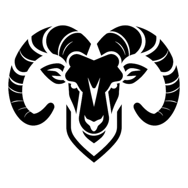 Vector bold and striking black and white silhouette of a rams head with prominent horns