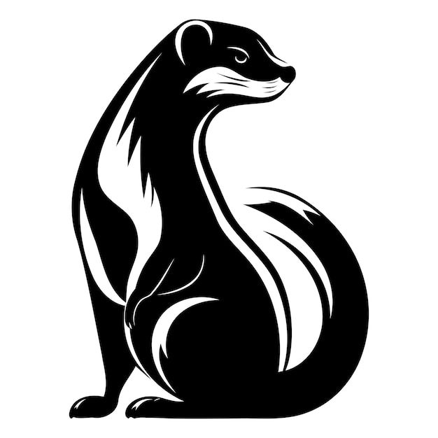 A bold and striking black and white silhouette of a weasel