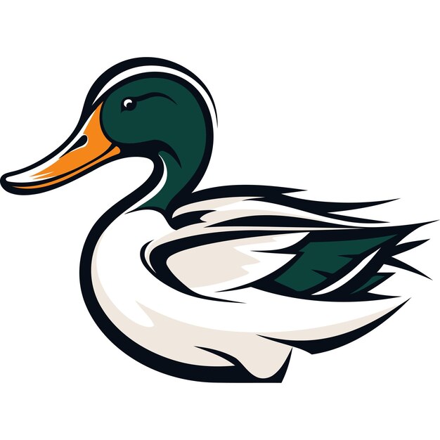 Vector a bold stylized illustration of a duck with green and white feathers perfect for mascot designs sports teams or outdoor brands