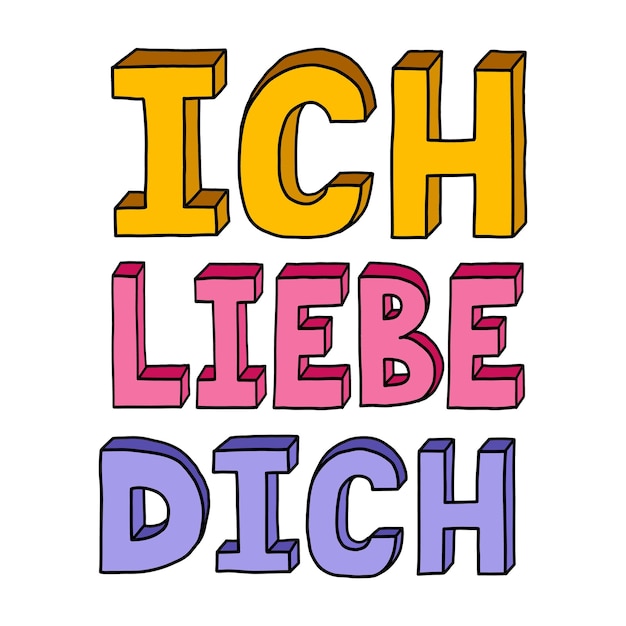 Vector bold vector lettering with hand drawn outline in retro style i love you in german