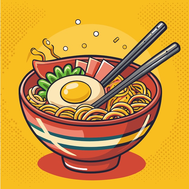 Bold Yellow Ramen Bowl with Pork and Egg food illustration