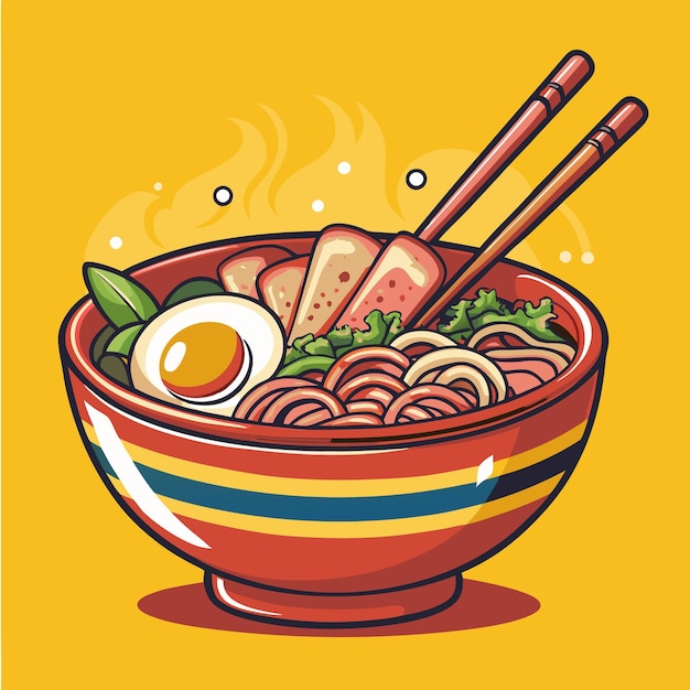 Bold Yellow Ramen Bowl with Pork and Egg food illustration