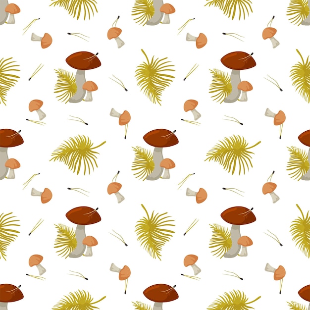 Boletus forest mushrooms seamless pattern