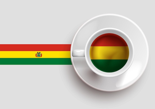 Bolivia flag with a tasty coffee cup on top view