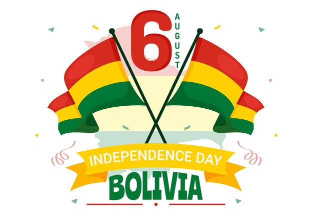 Vector bolivia independence day vector illustration on august 6 with waving flag and ribbon in a festive national holiday flat cartoon background