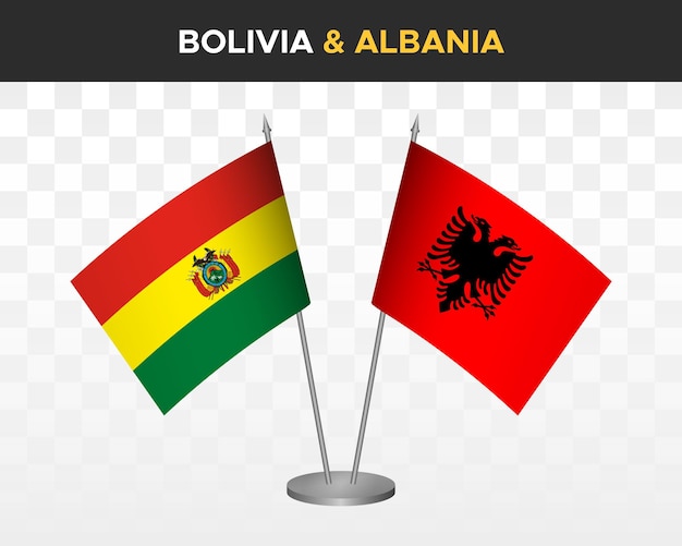 Bolivia vs albania desk flags mockup isolated 3d vector illustration table flags