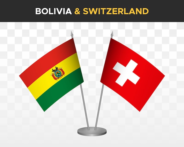 Bolivia vs switzerland desk flags mockup isolated 3d vector illustration table flags