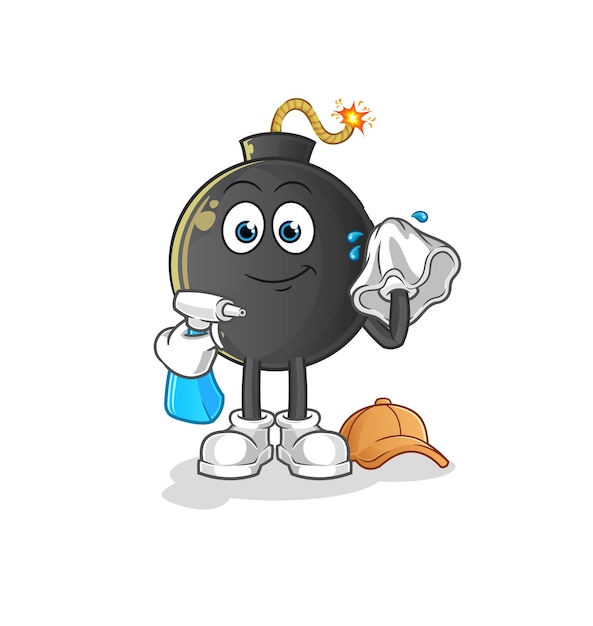 Bomb cleaner vector. cartoon character