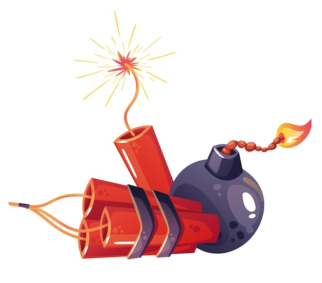 Bomb dynamite boom explosive bang isolated set graphic design illustration