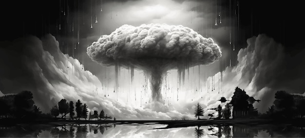 Vector bomb explosion atomic war cloud radioactive sky danger fire nuclear background power mushroom