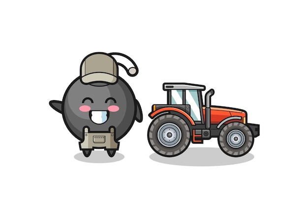 Vector the bomb farmer mascot standing beside a tractor cute design