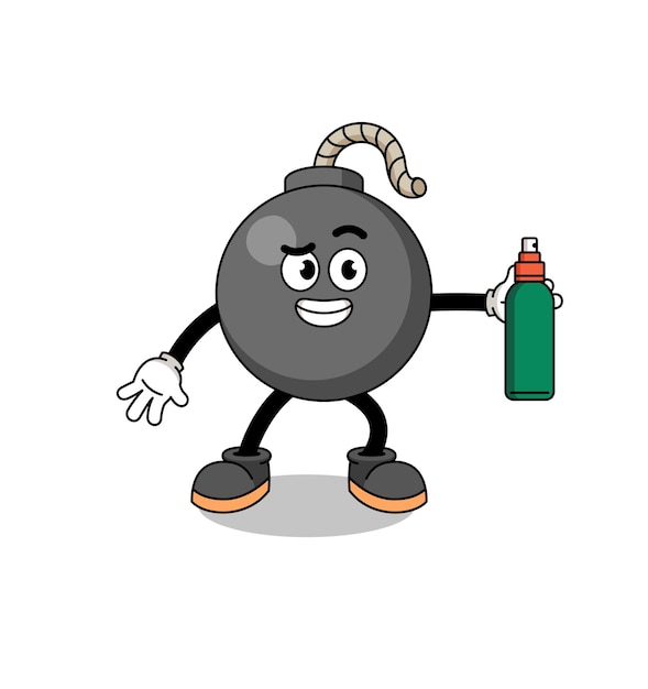 Bomb illustration cartoon holding mosquito repellent character design