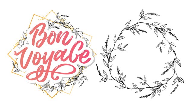 Vector bon voyage hand lettering calligraphy