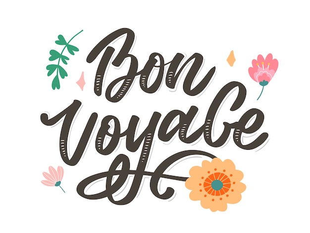 Bon Voyage Hand Lettering Vector Calligraphy Travel