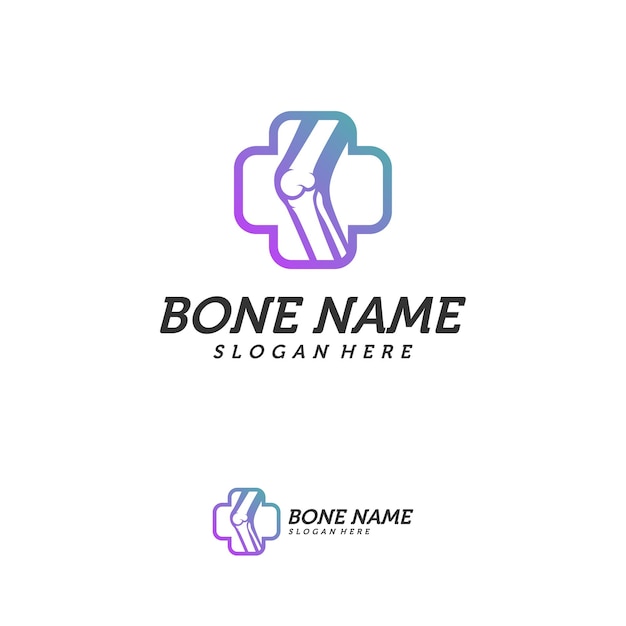 Bone Plus logo. Healthy bone Icon. Knee bones and joints care protection logo template. Medical flat logo design. Vector of human body health. Emblem symbol.