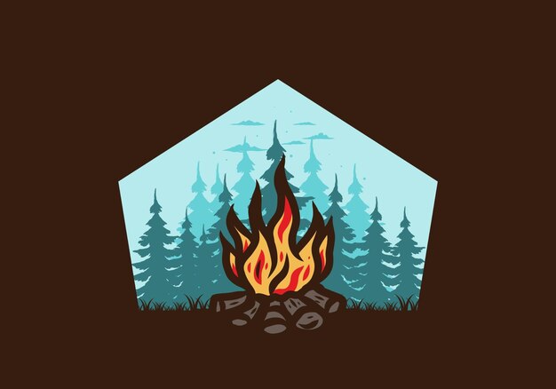 Bonfire in the jungle badge illustration