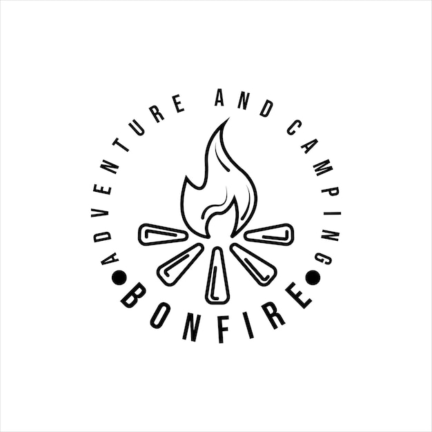 Bonfire logo line art simple minimalist vector illustration template icon design. camping activity at night concept symbol