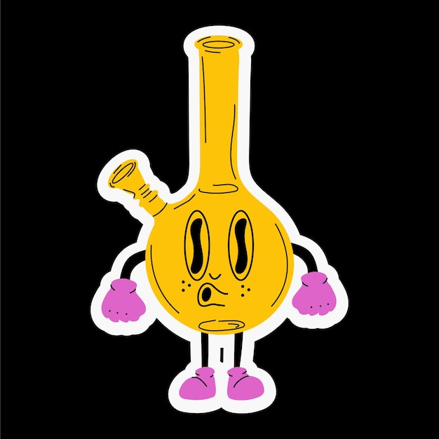 Bong, glass jar. Cartoon mascot character. Medical cannabis, weed, marijuana character concept