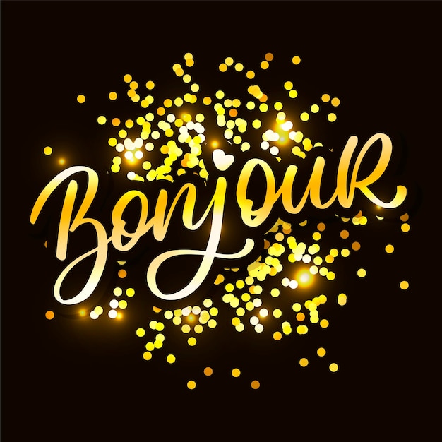 Bonjour paris phrase vector lettering calligraphy brush chalkboard