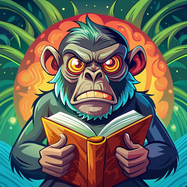 Bonobo monkey angry reading school vector