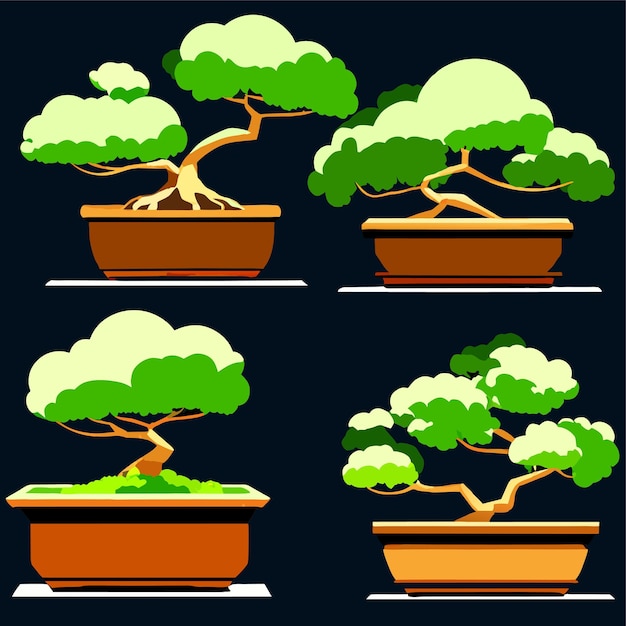 Bonsai Japanese's trees grown in containers vector illustration