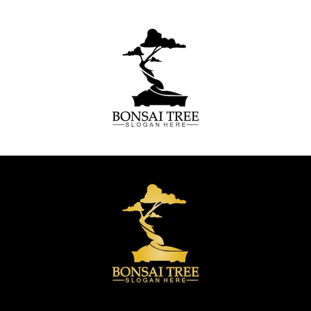 Bonsai logo design silhouette icon vector