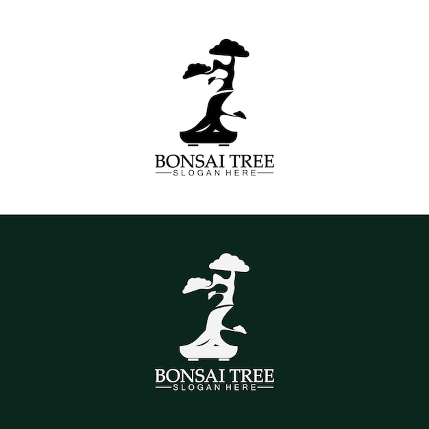 Bonsai logo design silhouette icon vector