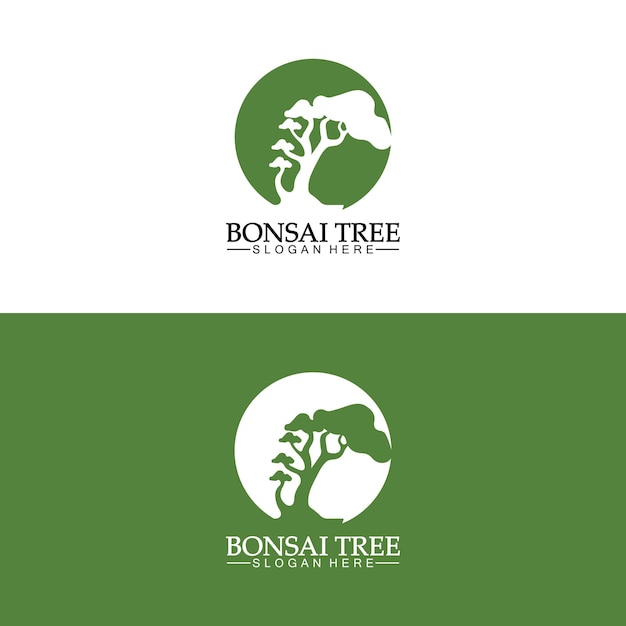 Bonsai logo design silhouette icon vector