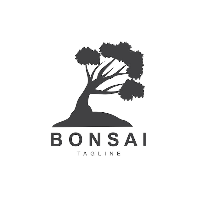 Bonsai Tree Logo Simple Minimalist Silhouette Design Plant Vector Icon Illustration Element