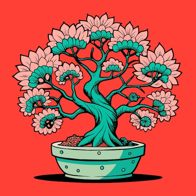 Vector bonsai tree in rustic pot vector illustration