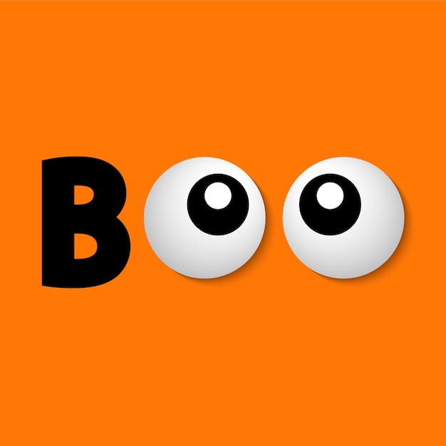 Boo Halloween banner with realistic eyes on orange background Funny cartoon vector illustration