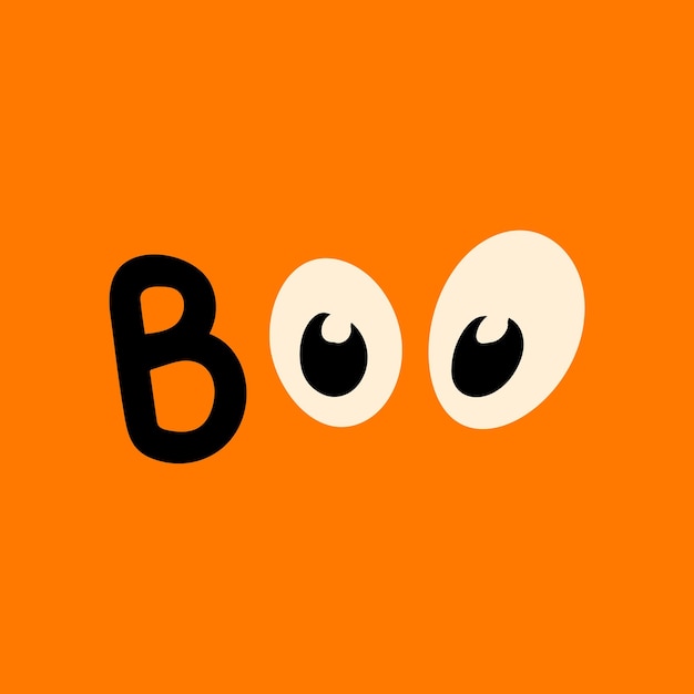 Boo halloween illustration with eyes on orange color background