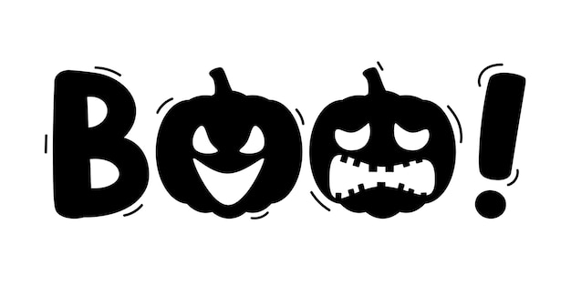 Boo Halloween pumpkin phrase isolated on white background Boo phrase with scary pumpkins