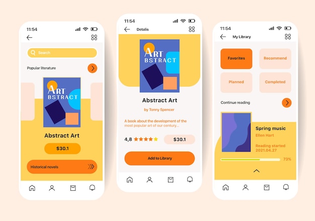 Vector book app concept in flat design a colorful and bright concept of a phone application