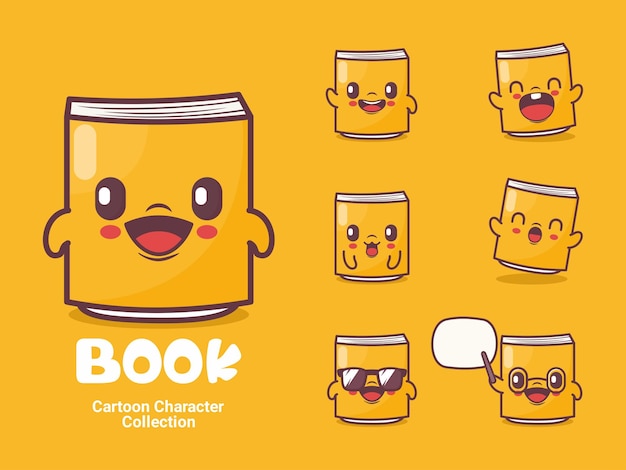 Book character cartoon vector illustration set