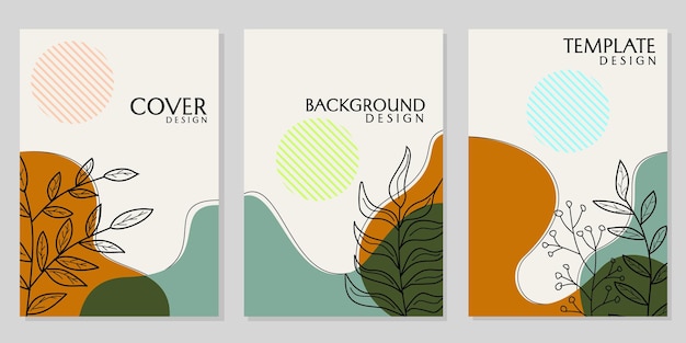 book cover template set pastel background with hand drawn leaf elements for catalogs brochures