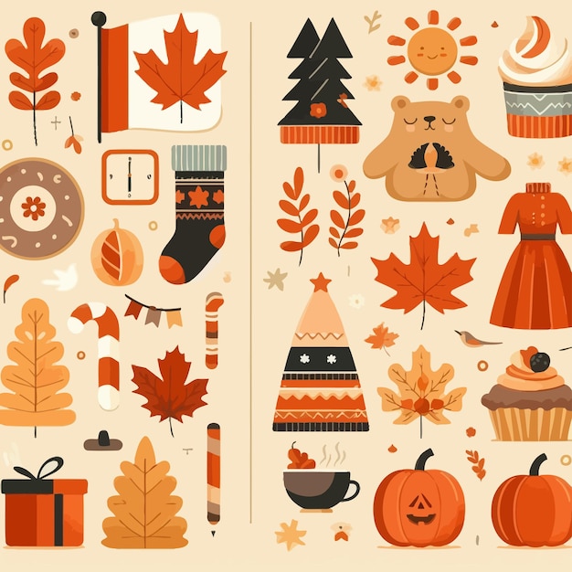 Vector a book cover with a collection of autumn items