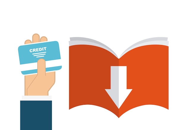 Book and credit card icon. Audiobooks design. Vector graphic